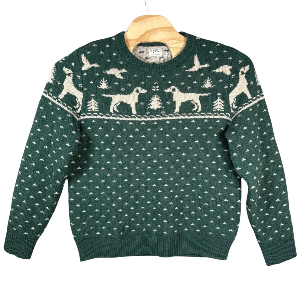 J. Crew Lambswool‎ Sweater Mens XL Green Labrador Duck Fair Isle Huntin Crewneck